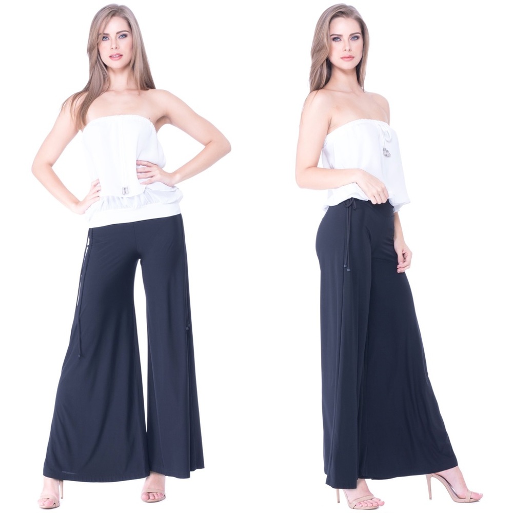 Analili Wide Leg Black Palazzo Pants